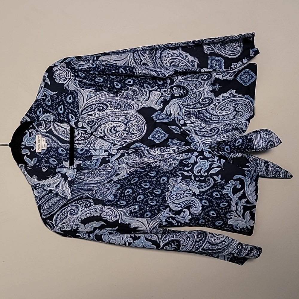 Andre Oliver blue cotton paisley blouse 12 Vintage Boho Breathable Bohemian